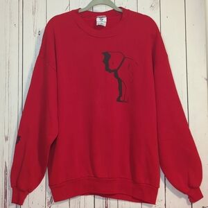 Vintage‎ Jerzees Red Crewneck Cat Sweatshirt Unisex 2XL